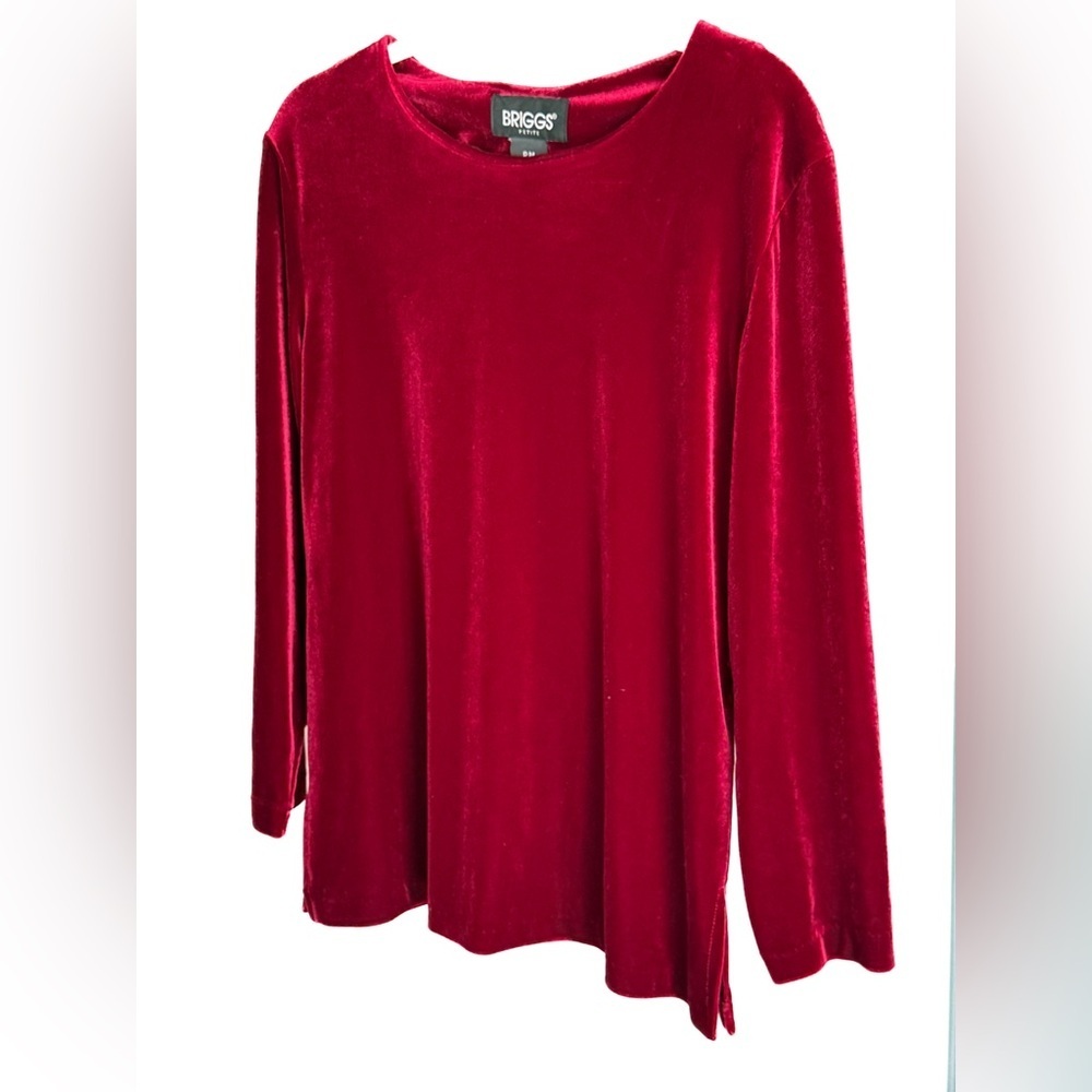 Briggs Petite Red Velvet Vintage Long Sleeve Top | Size PM